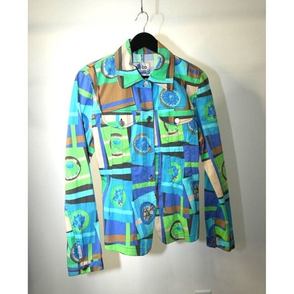 Vintage Kenzo Jeans Abstract Floral 2-Pocket Button Up Shirt Size 40 Women's - Picture 1 of 4
